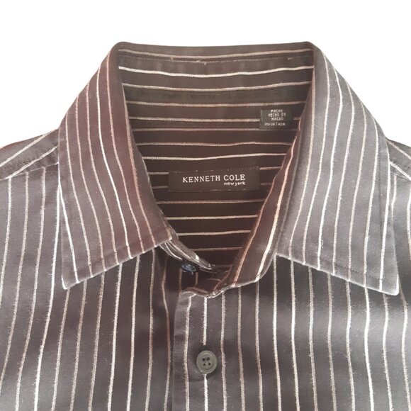Kenneth Cole SZ M Black with White Stripes 100% Cotton Men's Button Up Shirt - Picture 1 of 15
